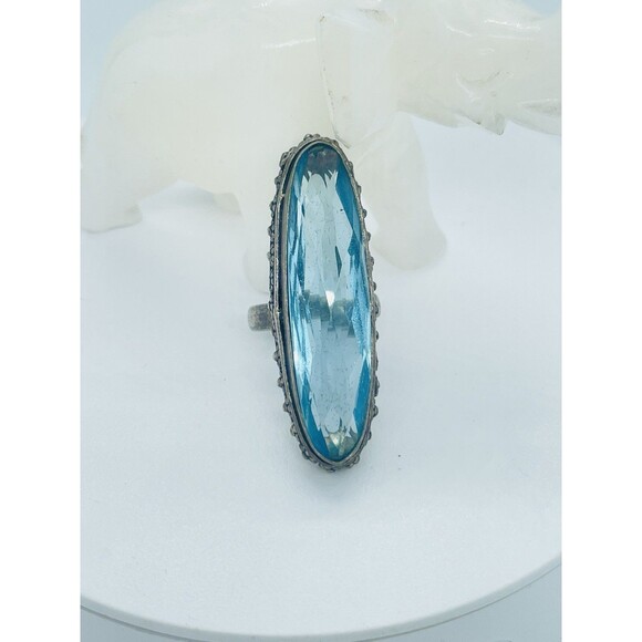 Beautiful Unique Artisan Made Antique Aqua Glass Sterling Silver Ring, Size 6.75 - Picture 4 of 11